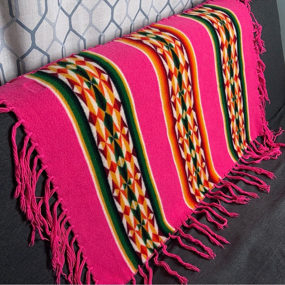 Vintage Pendleton Beaver State Striped Shawl Fringe Pink Throw USA - Picture 2 of 14